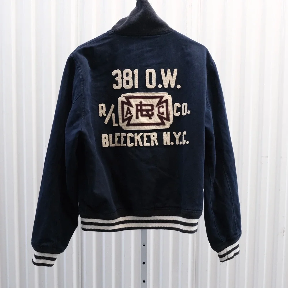 Polo Ralph Lauren Bleecker N.Y.C Letterman Jacket Mens M Navy Blue Varsity